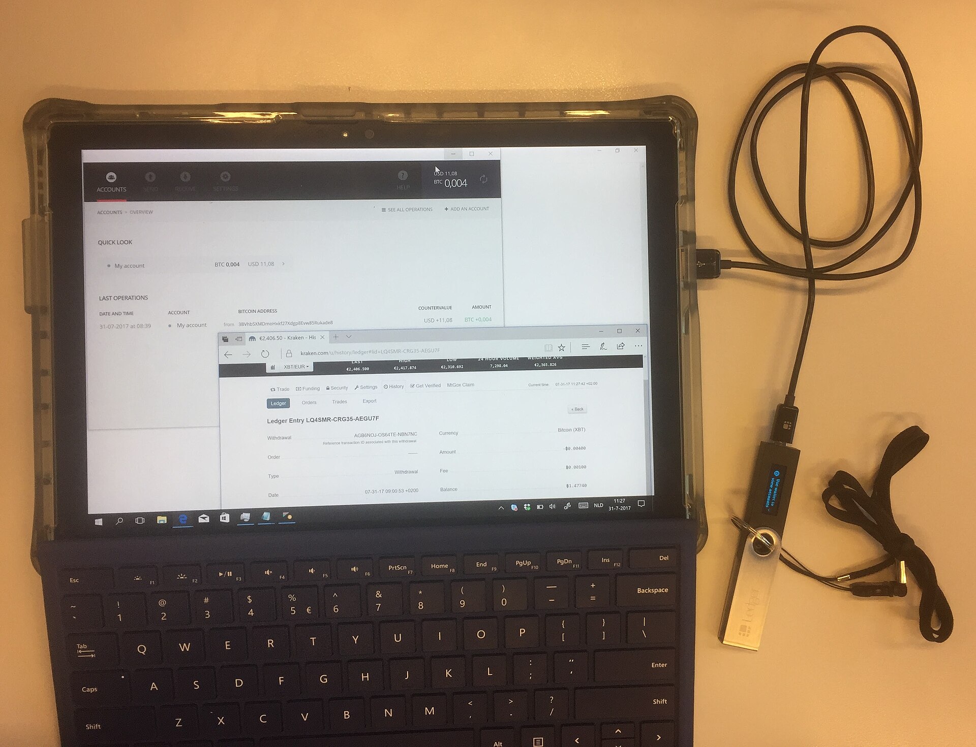 取引所からハードウェアウォレットへ送られるビットコイン取引