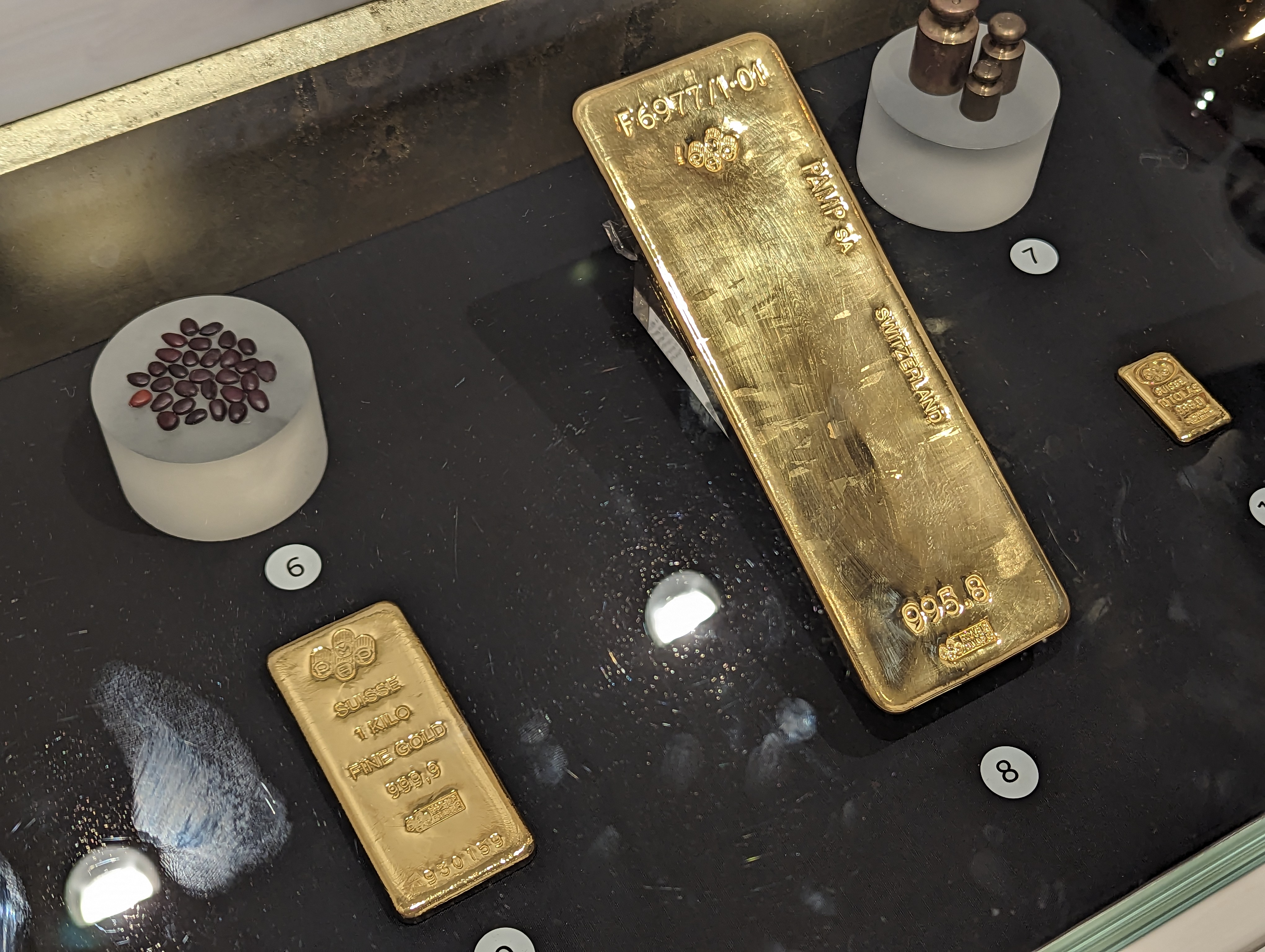 Swiss gold bars displayed at the Bank of England Museum
